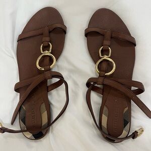 Burberry Brown Sandals with Gold Rings